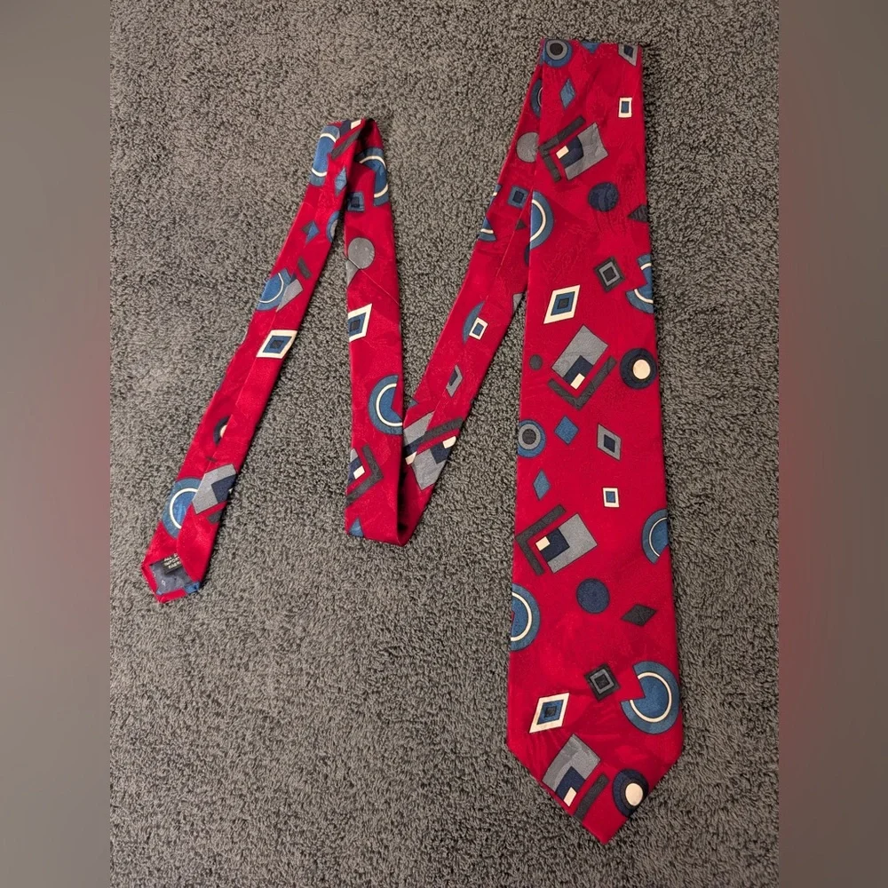 Adolfo Red Geometric Pattern Tie